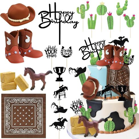 21Pcs Cowboy Cake Decorations Cowboy Cake Topper Cowboy Hat and Boot Cake Toppers for Western Theme Birthday Party Baby Shower Supplies in Saudi Arabia