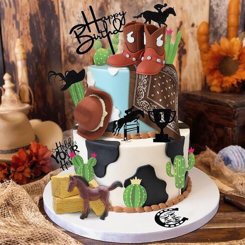 21Pcs Cowboy Cake Decorations Cowboy Cake Topper Cowboy Hat and Boot Cake Toppers for Western Theme Birthday Party Baby Shower Supplies in Saudi Arabia