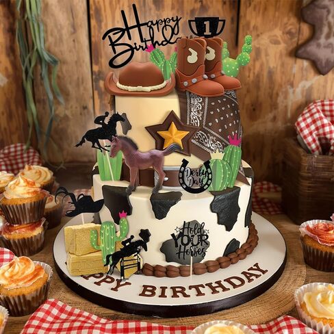 21Pcs Cowboy Cake Decorations Cowboy Cake Topper Cowboy Hat and Boot Cake Toppers for Western Theme Birthday Party Baby Shower Supplies in Saudi Arabia