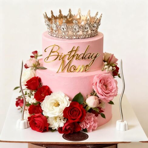 Birthday Mom Cake Topper - Acrylic Gold Happy Mama Birthday Cake Decoration Cake Charm, Best Mom Ever, Happy Mother's Day Party Decorations in Saudi Arabia
