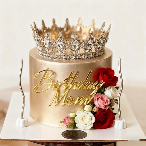 Birthday Mom Cake Topper - Acrylic Gold Happy Mama Birthday Cake Decoration Cake Charm, Best Mom Ever, Happy Mother's Day Party Decorations in Saudi Arabia
