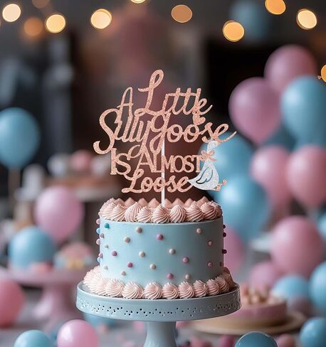 A Little Silly Goose is Almost Loose Cake Topper, Funny Baby 1st Birthday Party Decoration Supplies, Silly Goose Baby Shower Decorations Rose Gold Glitter in Saudi Arabia