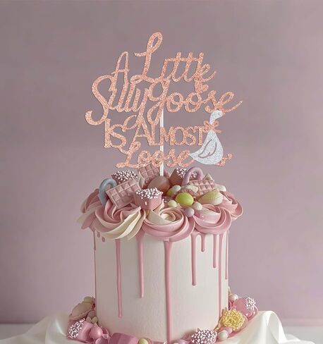 A Little Silly Goose is Almost Loose Cake Topper, Funny Baby 1st Birthday Party Decoration Supplies, Silly Goose Baby Shower Decorations Rose Gold Glitter in Saudi Arabia
