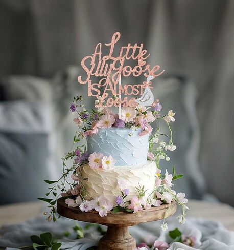 A Little Silly Goose is Almost Loose Cake Topper, Funny Baby 1st Birthday Party Decoration Supplies, Silly Goose Baby Shower Decorations Rose Gold Glitter in Saudi Arabia