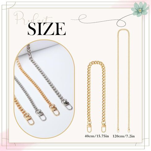 Nosiny 4 Pcs Purse Chain Strap 15.7" 47" Gold Silver Shoulder Crossbody Replacement Bag Chain with Metal Buckles for Purse Crossbody Handbag in Saudi Arabia