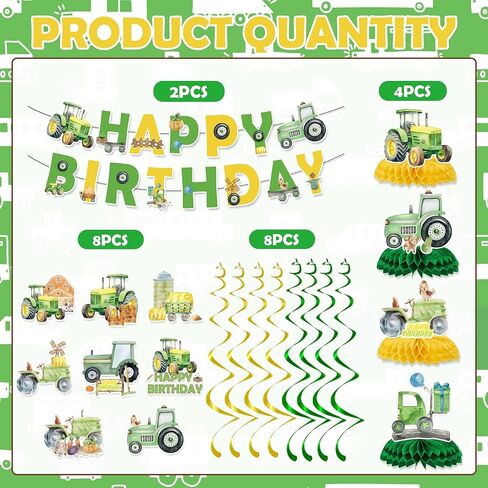 Tractor Birthday Party Decorations Include Tractor Happy Birthday Banners Hanging Swirls Honeycomb Centerpiece Tractor Farm Theme Supplies for Boys in Saudi Arabia