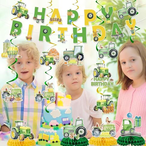 Tractor Birthday Party Decorations Include Tractor Happy Birthday Banners Hanging Swirls Honeycomb Centerpiece Tractor Farm Theme Supplies for Boys in Saudi Arabia