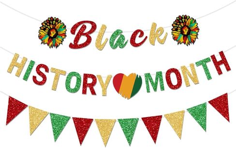 Glitter Black History Month Decorations Banner Supplies African American Banner Party Garland Decoration African BHM Worthwhile Commemoration Festival Holiday Afro Sign Party Supplies Decorations in Saudi Arabia