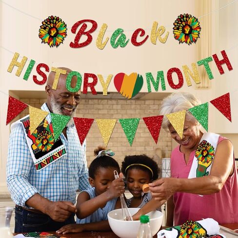 Glitter Black History Month Decorations Banner Supplies African American Banner Party Garland Decoration African BHM Worthwhile Commemoration Festival Holiday Afro Sign Party Supplies Decorations in Saudi Arabia