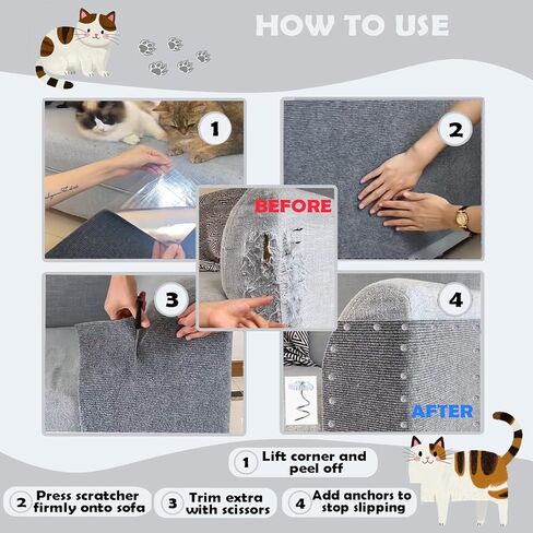حصيرة خدش للقطط ذاتية اللصق وقابلة للتشذيب، واقي أثاث DIY للأريكة والأريكة والجدران | تتضمن ملصقات لاصقة ومسامير معززة (بيج، 39.3 × 15.7 بوصة) in Kuwait