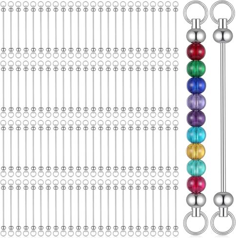 80 Pcs Blank Beadable Keychains Bars, Bulk Metal Silver Beaded Keychain Pendant Making Kit Keychain Making Supplies for DIY Craft Jewelry Handmade Gift in Saudi Arabia