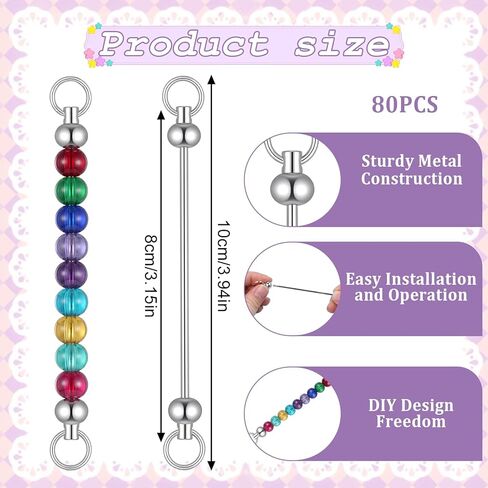80 Pcs Blank Beadable Keychains Bars, Bulk Metal Silver Beaded Keychain Pendant Making Kit Keychain Making Supplies for DIY Craft Jewelry Handmade Gift in Saudi Arabia