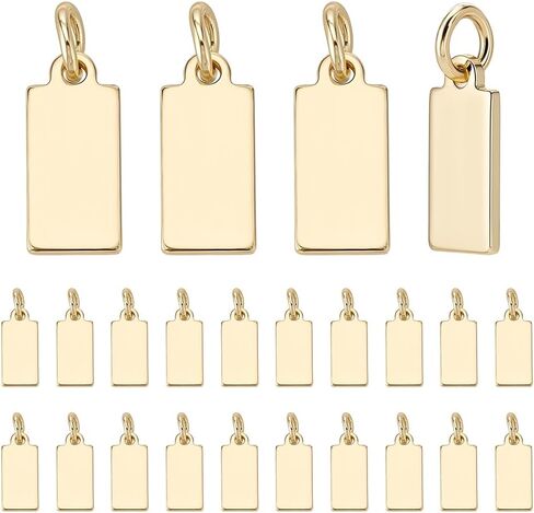 PH PandaHall 24pcs 14K Gold Plated Blank Charms Tiny Stamping Blanks Charms Rectangle Tag Pendants Mini Metal Charm with Jump Rings for Jewelry Making Engraving Bracelet Necklace Earring, 13x6mm in Saudi Arabia