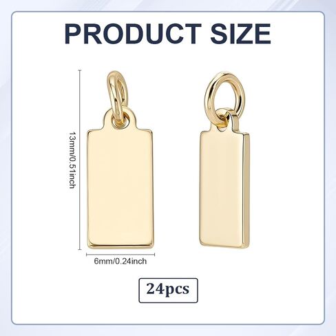 PH PandaHall 24pcs 14K Gold Plated Blank Charms Tiny Stamping Blanks Charms Rectangle Tag Pendants Mini Metal Charm with Jump Rings for Jewelry Making Engraving Bracelet Necklace Earring, 13x6mm in Saudi Arabia