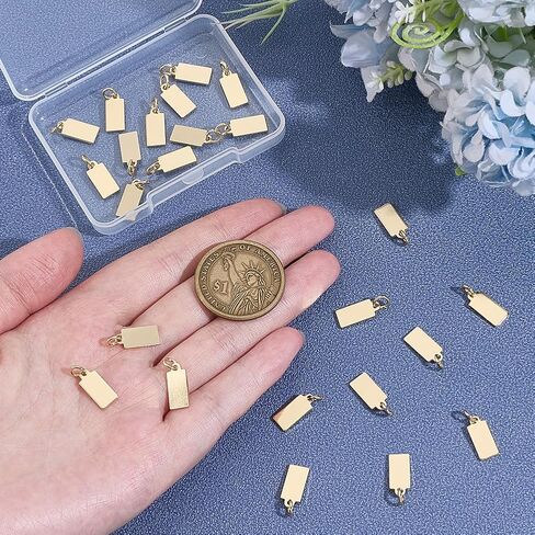 PH PandaHall 24pcs 14K Gold Plated Blank Charms Tiny Stamping Blanks Charms Rectangle Tag Pendants Mini Metal Charm with Jump Rings for Jewelry Making Engraving Bracelet Necklace Earring, 13x6mm in Saudi Arabia