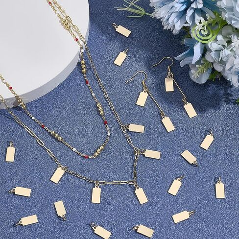 PH PandaHall 24pcs 14K Gold Plated Blank Charms Tiny Stamping Blanks Charms Rectangle Tag Pendants Mini Metal Charm with Jump Rings for Jewelry Making Engraving Bracelet Necklace Earring, 13x6mm in Saudi Arabia