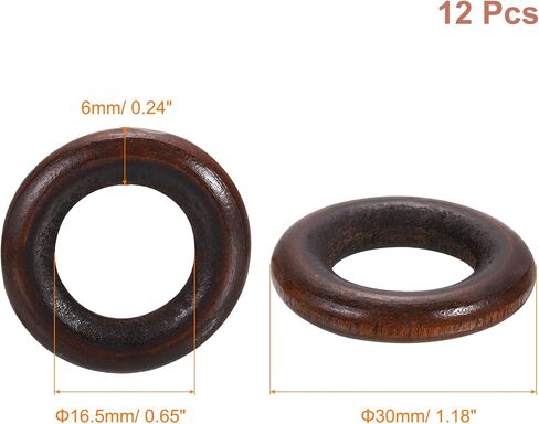 uxcell 20Pcs 30mm Natural Wood Rings, 6mm Solid Wooden Circles for DIY Crafts, Knitting, Macrame, Pendant Making, Dark Coffee in Saudi Arabia