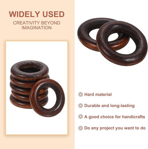 uxcell 20Pcs 30mm Natural Wood Rings, 6mm Solid Wooden Circles for DIY Crafts, Knitting, Macrame, Pendant Making, Dark Coffee in Saudi Arabia