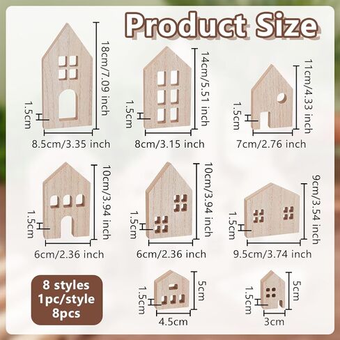 OLYCRAFT 8 قطع مكعبات منزل خشبية فارغة غير مكتملة، مكعبات حرفية MDF، مجموعة حرفية للمنازل الخشبية، قطع ديكور لطلاء المنزل والمطبخ والمكتب وديكور بار القهوة in Saudi Arabia