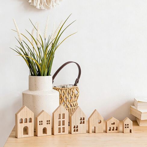 OLYCRAFT 8 قطع مكعبات منزل خشبية فارغة غير مكتملة، مكعبات حرفية MDF، مجموعة حرفية للمنازل الخشبية، قطع ديكور لطلاء المنزل والمطبخ والمكتب وديكور بار القهوة in Saudi Arabia
