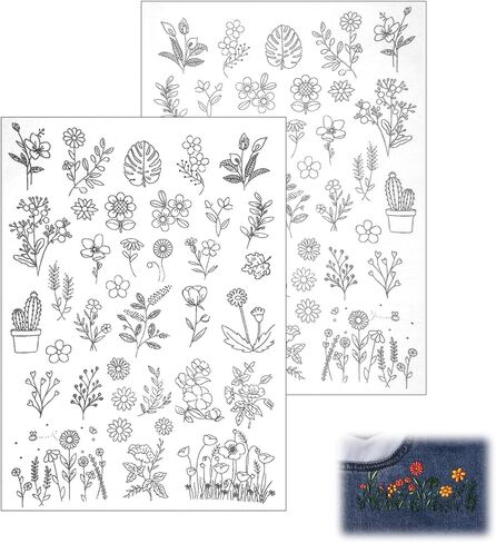 72PCS Water Soluble Embroidery Patterns, Stick and Stitch Embroidery Paper Wash Away Wildflower Hand Sewing Patterns Dissolvable Transfer Embroider Pattern Flower Daisy Designs for Jean Bag T-Shirt in Saudi Arabia