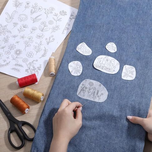 72PCS Water Soluble Embroidery Patterns, Stick and Stitch Embroidery Paper Wash Away Wildflower Hand Sewing Patterns Dissolvable Transfer Embroider Pattern Flower Daisy Designs for Jean Bag T-Shirt in Saudi Arabia