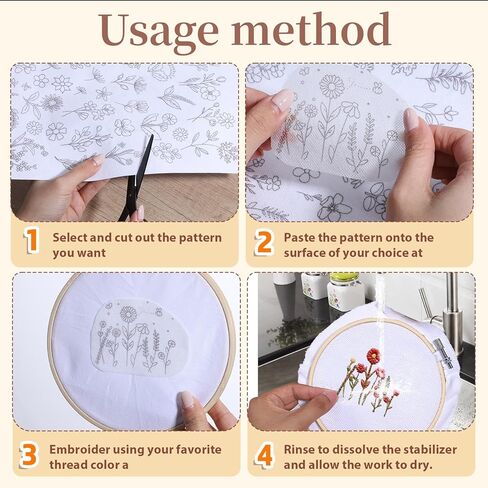 72PCS Water Soluble Embroidery Patterns, Stick and Stitch Embroidery Paper Wash Away Wildflower Hand Sewing Patterns Dissolvable Transfer Embroider Pattern Flower Daisy Designs for Jean Bag T-Shirt in Saudi Arabia