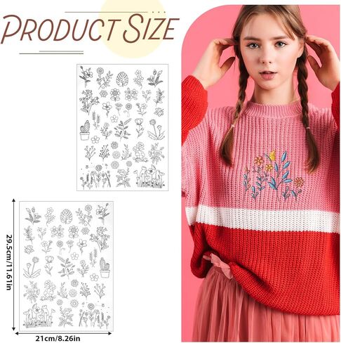 72PCS Water Soluble Embroidery Patterns, Stick and Stitch Embroidery Paper Wash Away Wildflower Hand Sewing Patterns Dissolvable Transfer Embroider Pattern Flower Daisy Designs for Jean Bag T-Shirt in Saudi Arabia
