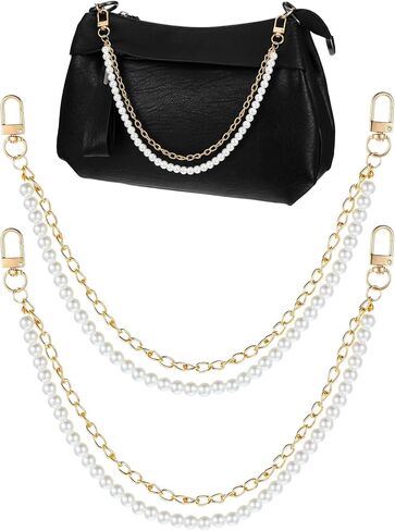 Telooco 2Pcs Pearl Bag Chain Extender 10“ Bag Chains for Handbags Pearl Bags Chain Metal Shoulder Crossbody Bags Short Handle Replacement Charms Accessories for Women（Gold） in Saudi Arabia