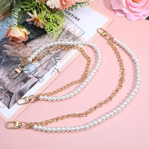 Telooco 2Pcs Pearl Bag Chain Extender 10“ Bag Chains for Handbags Pearl Bags Chain Metal Shoulder Crossbody Bags Short Handle Replacement Charms Accessories for Women（Gold） in Saudi Arabia