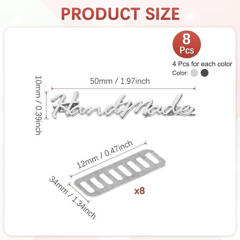 ملصق TIXIPEM مقاس 1.97 × 0.39 بوصة مصنوع يدويًا من الحروف المعدنية [8 قطع] - ملصقات خياطة مصنوعة يدويًا لحقائب المحفظة مع استخدام الرقائق لصناعة الحرف اليدوية والحقائب والإكسسوارات - [لون فضي/أسود] in Kuwait