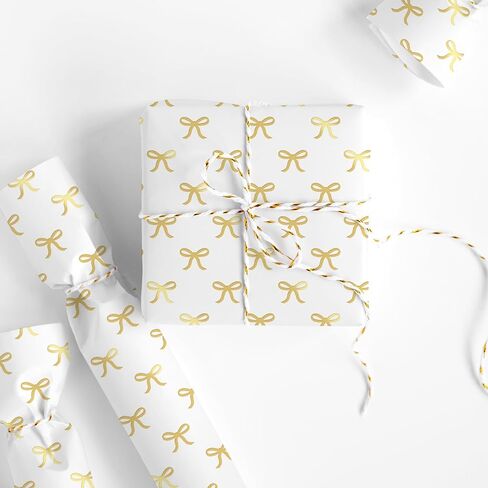 JarThenaAMCS Gold Foil Bow Wrapping Paper -Mini Roll- 17In x 32.8Ft White Gold Bowknot Gift Wrap Paper Cute Craft Paper for Party Packing Supplies in Saudi Arabia