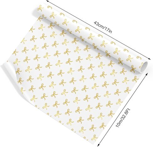 JarThenaAMCS Gold Foil Bow Wrapping Paper -Mini Roll- 17In x 32.8Ft White Gold Bowknot Gift Wrap Paper Cute Craft Paper for Party Packing Supplies in Saudi Arabia