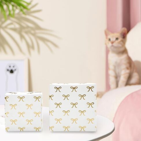 JarThenaAMCS Gold Foil Bow Wrapping Paper -Mini Roll- 17In x 32.8Ft White Gold Bowknot Gift Wrap Paper Cute Craft Paper for Party Packing Supplies in Saudi Arabia