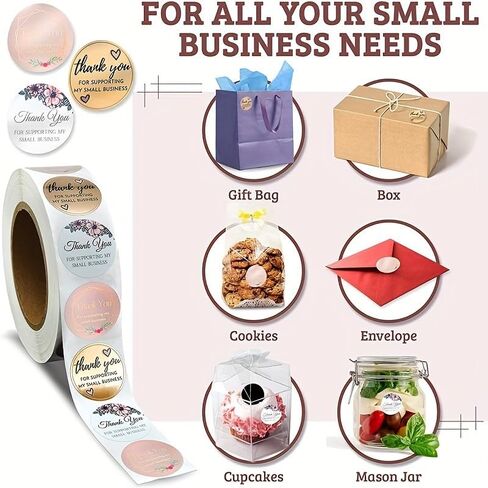 500pcs Thank You Stickers Small Business - Thank You for Supporting My Small Business Stickers Labels for Envelopes, Bubble Mailers and Gift Bags Packaging in Saudi Arabia