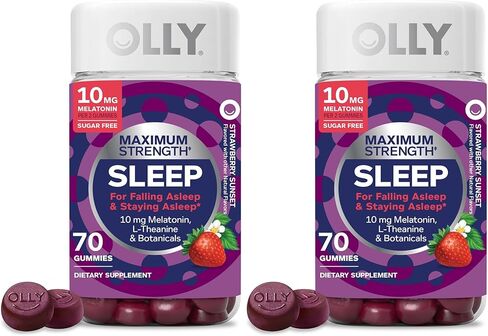 OLLY Max Strength Sleep Gummy، 10 ملغ من الميلاتونين، L-الثيانين، البابونج، بلسم الليمون، مساعد النوم، الفراولة - 70 قطعة in Saudi Arabia