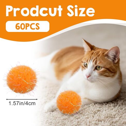 120Pcs Cat Pom Pom Balls, 1.6 inches Assorted Color Flash Ball Fuzzy Sparkle Balls, Interactive Cat Toys for Kitten Play Exercise and Entertainment in Saudi Arabia