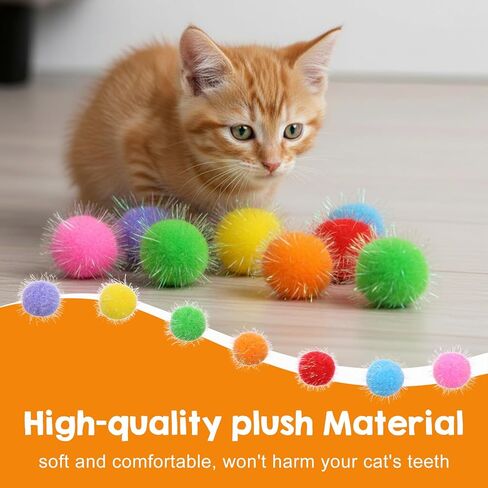 120Pcs Cat Pom Pom Balls, 1.6 inches Assorted Color Flash Ball Fuzzy Sparkle Balls, Interactive Cat Toys for Kitten Play Exercise and Entertainment in Saudi Arabia