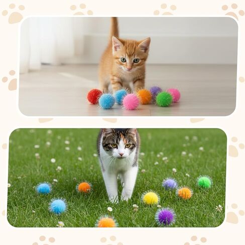 120Pcs Cat Pom Pom Balls, 1.6 inches Assorted Color Flash Ball Fuzzy Sparkle Balls, Interactive Cat Toys for Kitten Play Exercise and Entertainment in Saudi Arabia