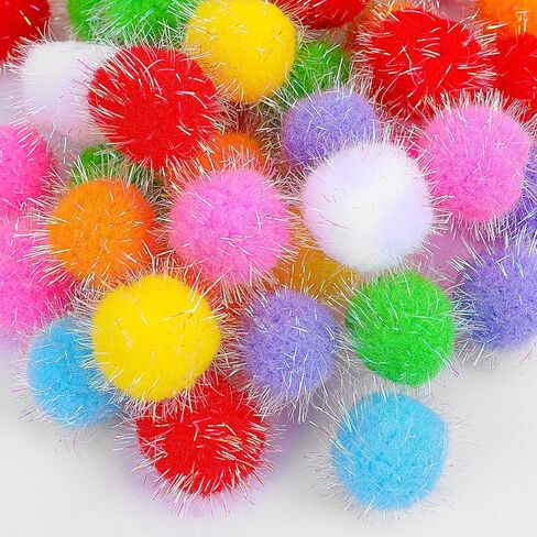 120Pcs Cat Pom Pom Balls, 1.6 inches Assorted Color Flash Ball Fuzzy Sparkle Balls, Interactive Cat Toys for Kitten Play Exercise and Entertainment in Saudi Arabia