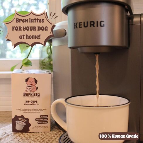 K9-Cups - Coffee for Dogs, Caramel Latte Dog Treat Beverage - Single Serve Latte K-Cups Pods for Keurig, 10 Count | All Natural, Human Grade, No Caffeine, Goats Milk + Mushrooms in Saudi Arabia
