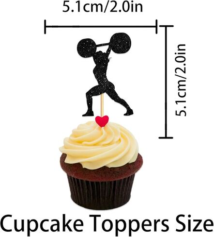 Weightlifting Women Cupcake Topper for Weight Lifting Toned Muscle Theme Party Favors Decorations Fitness Enthusiast Birthday Party Decor Supplies set 18pcs Black Glitter Silhouette in Saudi Arabia