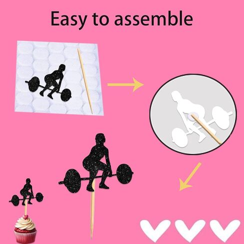 Weightlifting Women Cupcake Topper for Weight Lifting Toned Muscle Theme Party Favors Decorations Fitness Enthusiast Birthday Party Decor Supplies set 18pcs Black Glitter Silhouette in Saudi Arabia