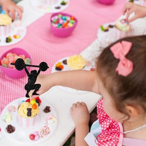 Weightlifting Women Cupcake Topper for Weight Lifting Toned Muscle Theme Party Favors Decorations Fitness Enthusiast Birthday Party Decor Supplies set 18pcs Black Glitter Silhouette in Saudi Arabia