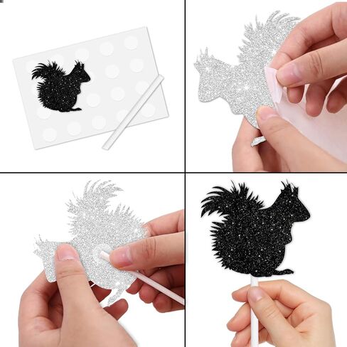 18pcs Black Silhouette Glitter Squirrel Dessert Cupcake Topper Pick for Forest Animal Theme Decor Supplies Baby Shower Boys Girls Happy Birthday Party Decorations in Saudi Arabia