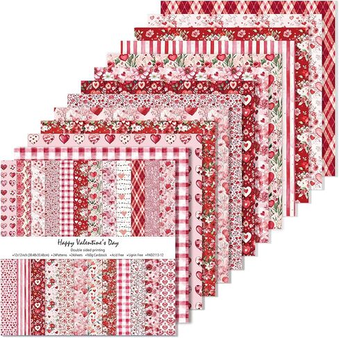 24 Sheets Valentine Scrapbook Paper 12x12 Inch Double Sided Pink Floral Pattern Paper for Romantic Cards, Junk Journal, Photo Albums and Crafting Supplies (Rosy, 30.5 x 30.5 cm) in Saudi Arabia