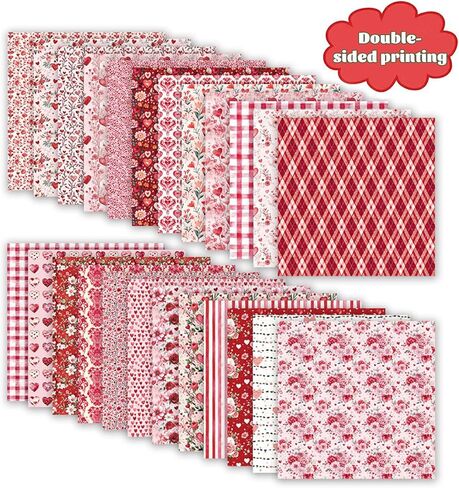 24 Sheets Valentine Scrapbook Paper 12x12 Inch Double Sided Pink Floral Pattern Paper for Romantic Cards, Junk Journal, Photo Albums and Crafting Supplies (Rosy, 30.5 x 30.5 cm) in Saudi Arabia