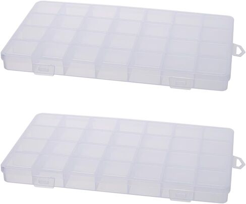 2Pcs 28 Grids Plastic Organizer Boxes, Clear Bead Organizer Craft Storage Box with Fixed Dividers Rectangular Containers Case for Storing Small Items Jewelry Beads Necklaces Earrings Art DIY in Kuwait