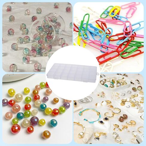 2Pcs 28 Grids Plastic Organizer Boxes, Clear Bead Organizer Craft Storage Box with Fixed Dividers Rectangular Containers Case for Storing Small Items Jewelry Beads Necklaces Earrings Art DIY in Kuwait