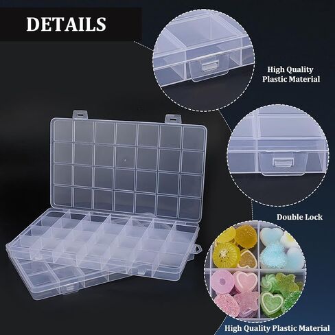 2Pcs 28 Grids Plastic Organizer Boxes, Clear Bead Organizer Craft Storage Box with Fixed Dividers Rectangular Containers Case for Storing Small Items Jewelry Beads Necklaces Earrings Art DIY in Kuwait